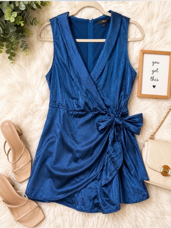 Lulus Dresses & Skirts - Lulu's Royal Blue Satin Wrap Mini Dress with Side Tie